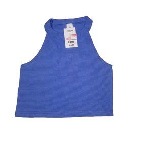 Vtg 90s JC Penney Womens Crop Halter Sleeveless Blue Knit Tank Top Size Large